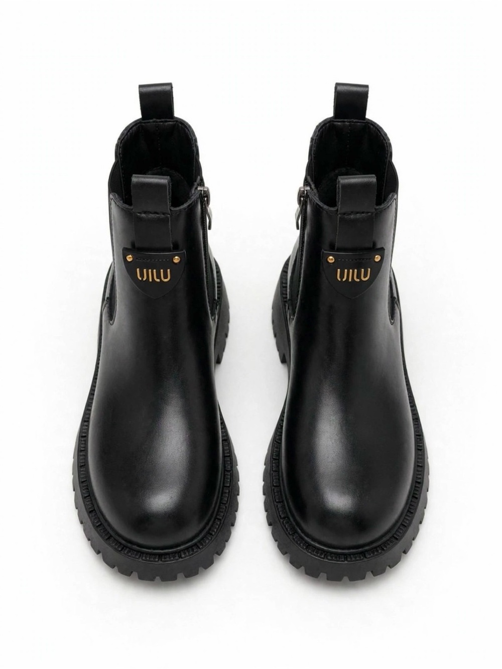 SHEIN Black Kids Zip-Up Lug Chelsea Boots with Gold Plate